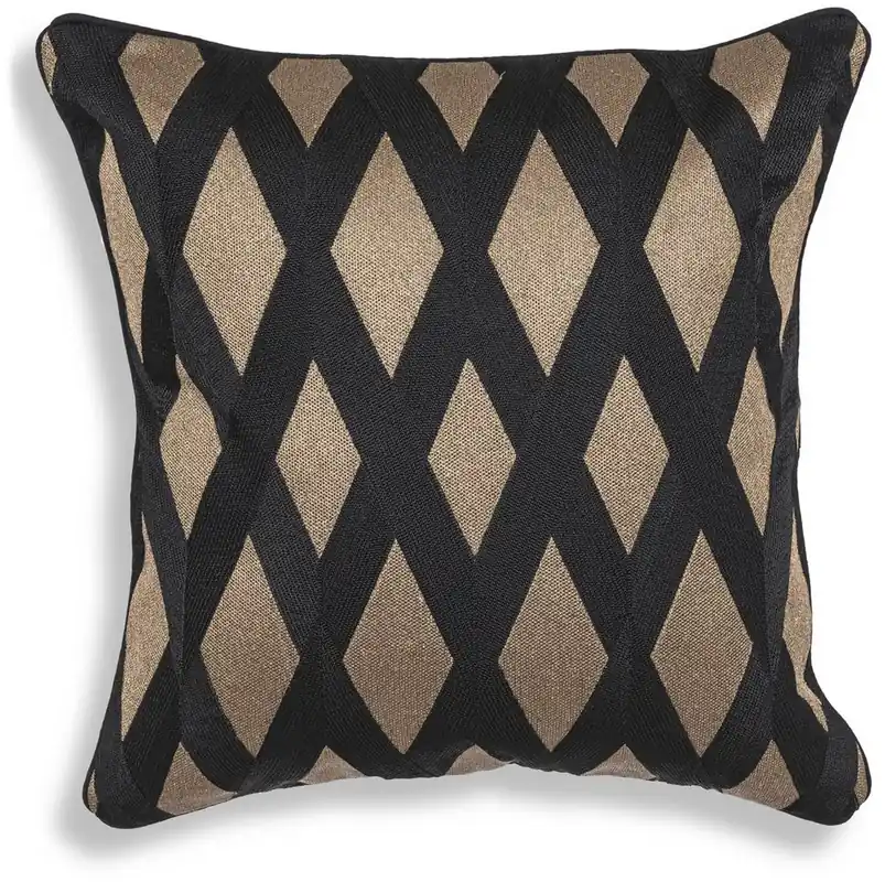 Aktuell Casa Padrino cojín decorativa de lujo negro / oro 50 x 50 cm - Almohada decorativa noble con patrón de diamante elegante - Calidad de Lujo - Colección Hotel