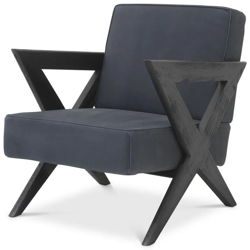 Top-Angebot Casa Padrino sillón de piel genuina de lujo azul / negro 63 x 79 x A. 76 cm - Sillón de salón con cuero fino de búfalo - Muebles de Lujo