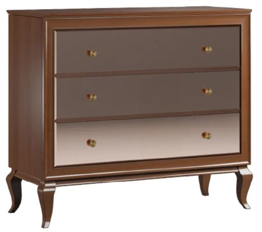 Casa Padrino cómoda Art Deco de lujo de madera maciza marrón oscuro 108,7 x 43,5 x A. 95,5 cm - Cómoda elegante con 3 cajones espejados - Muebles Art Deco Sofort Bestellen