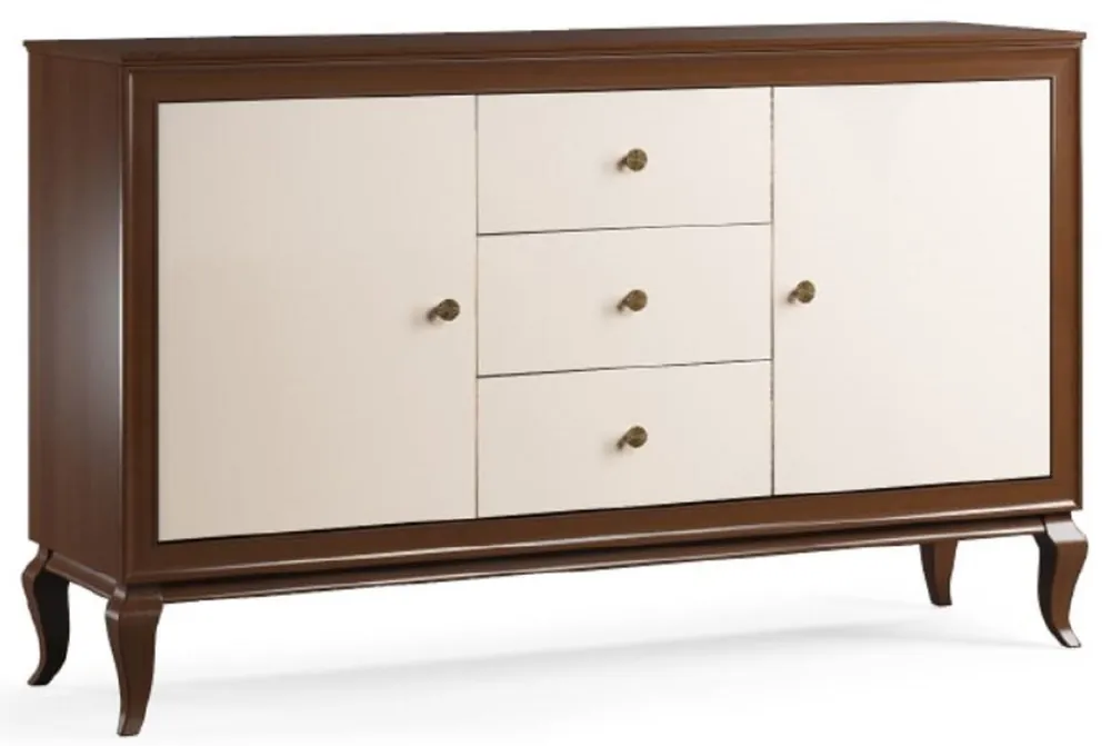 Wochenendangebot Casa Padrino aparador Art Deco de lujo marrón oscuro / crema 156 x 43,5 x A. 95,5 cm - Armario de madera maciza con 2 puertas y 3 cajones - Muebles de Sala Art Deco