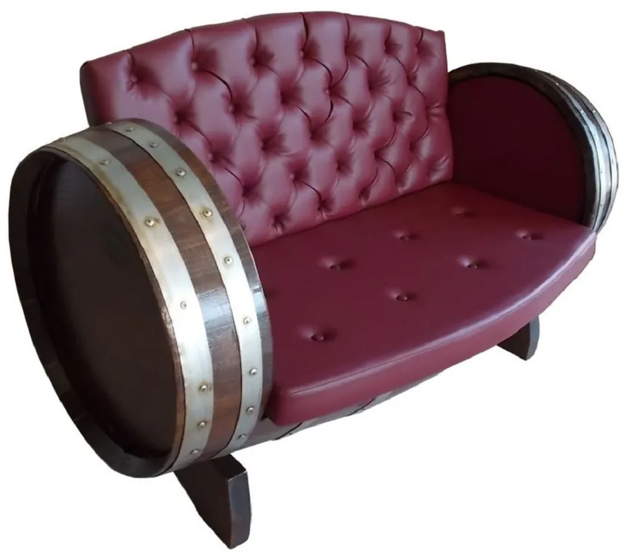 Casa Padrino sofá de barril de lujo burdeos rojo / marrón / plata 160 x 65 x A. 85 cm - Sofá de barril de vino tapizado de madera maciza - Muebles de Terrazas de Jardín de Gastronomía Online Kaufen