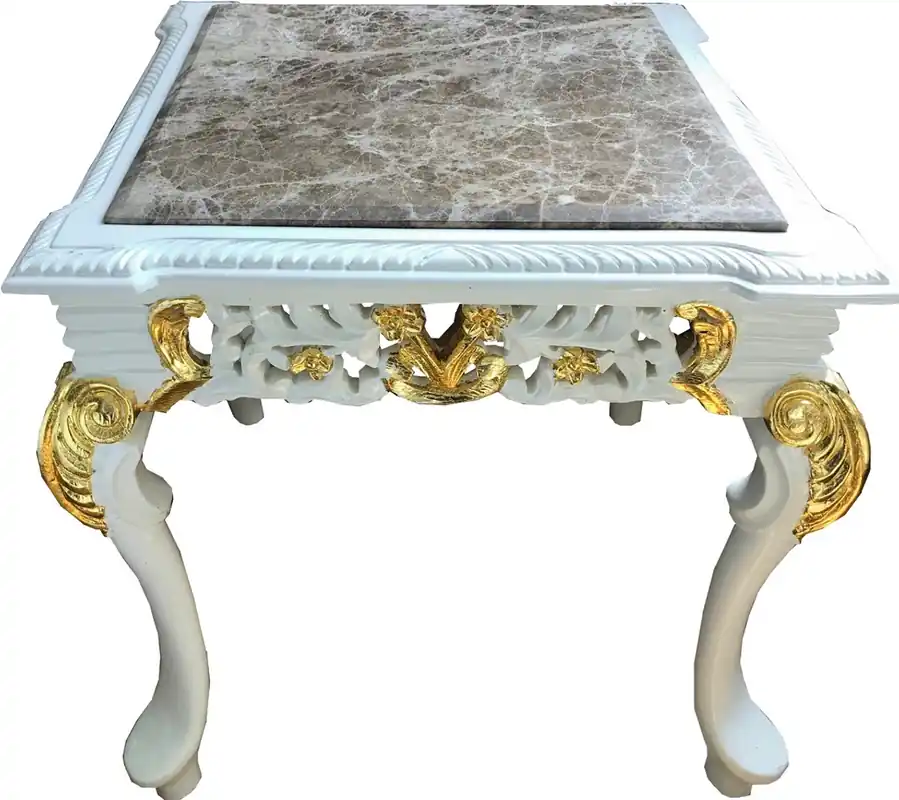 Rabatt Casa Padrino mesa auxiliar barroco blanco / oro / gris - Mesa hecha a mano de madera maciza con tapa de mármol - Muebles Barrocos