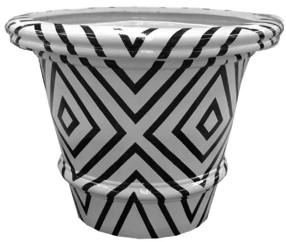 Casa Padrino maceta de lujo blanco / negro Ø 79 x A. 63 cm - Maceta de cerámica hecha a mano y pintada a mano - Terrazas Balcones Jardín Decoración - Accesorios de Decoración de Lujo Preis Gesenkt