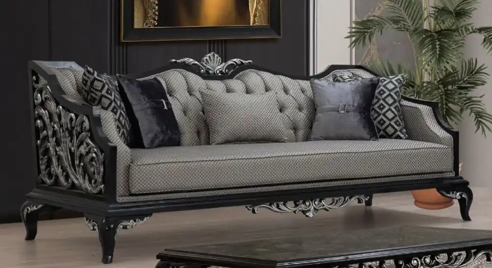 Abverkauf Casa Padrino sofá barroco de lujo plata / negro - Sofá de salón en estilo barroco - Muebles de salón barrocos - Noble y Magnífico