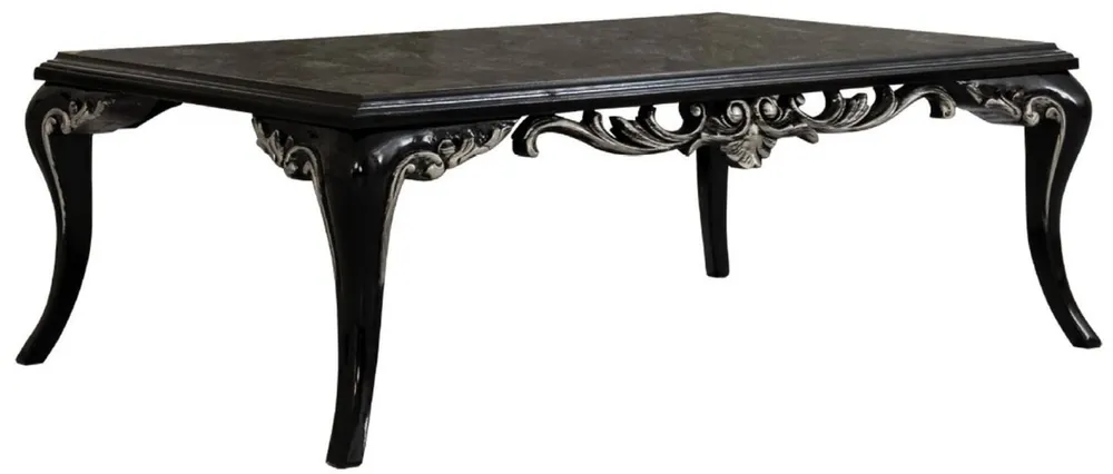 Finale Aktion Casa Padrino mesa de centro barroco de lujo negro / plata - Magnífica mesa de salón en estilo barroco - Mesa de madera maciza hecha a mano - Muebles de salón barrocos