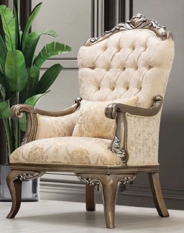 Angebot Casa Padrino sillón barroco de lujo beige / oro / marrón / plata - Sillón de salón en estilo barroco - Muebles de salón barrocos - Noble y Magnífico