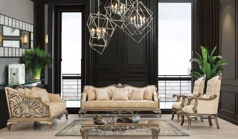 Casa Padrino conjunto de sala de estar barroco de lujo beige / oro / marrón / plata - 2 Sofás y 2 Sillones y 1 Mesa de Centro - Muebles de salón barrocos hechos a mano - Noble y Magnífico Abverkauf