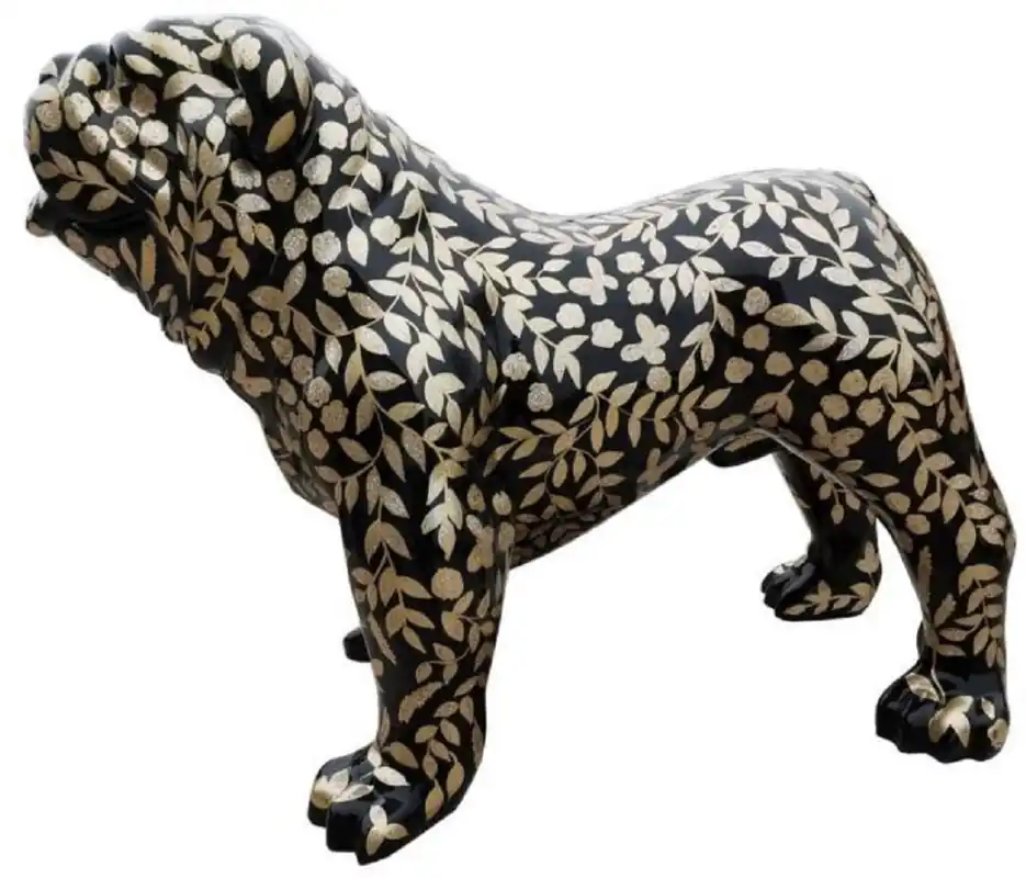 Ausverkauf Casa Padrino figura decorativa de diseño perro buldog con óptica purpurina negro / oro 90 x A. 74 cm - Escultura decorativa resistente a la intemperie - Decoración de Sala de Estar