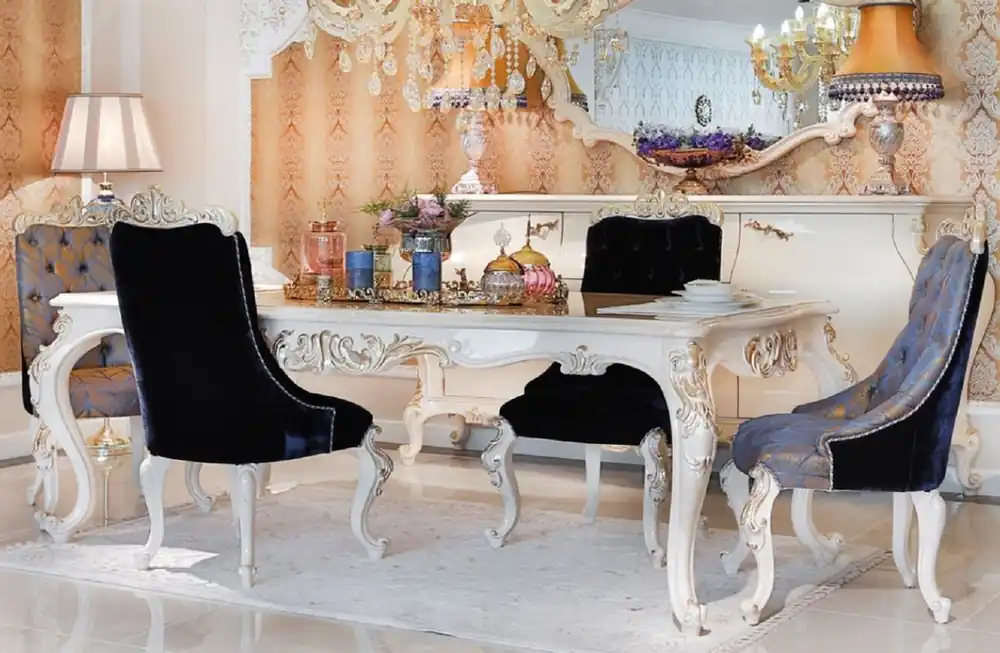 Casa Padrino mesa de comedor barroco de lujo blanco / oro - Mesa de comedor de madera maciza hecha a mano - Muebles de estilo barroco - Noble y Pomposo Sofort Bestellen