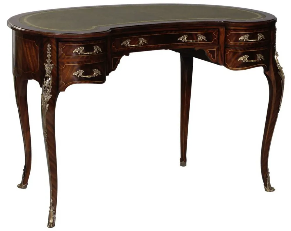 Schnäppchen Casa Padrino escritorio barroco de lujo marrón oscuro / plata / gris / oro - Escritorio de caoba hecho a mano con 5 cajones - Mobiliario de oficina barroco noble