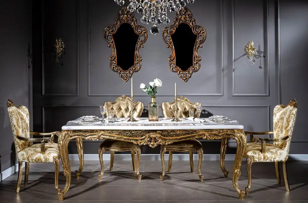 Beliebt Casa Padrino conjunto de comedor barroco de lujo blanco / oro - 1 Mesa de Comedor y 6 Sillas de Comedor - Muebles de comedor hecho a mano en estilo barroco - Noble y Magnífico