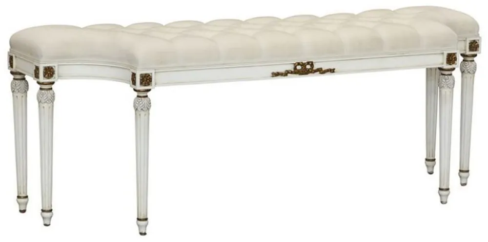 Casa Padrino banco barroco de lujo crema / blanco / oro antiguo - Banco de madera maciza tapizado con decoraciones talladas a mano - Muebles Barrocos Knallerangebot