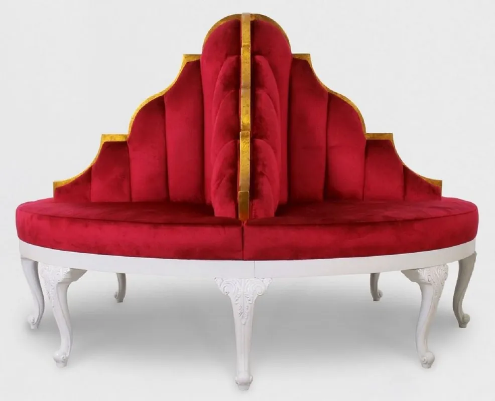 Casa Padrino sofá redondo barroco de lujo rojo / blanco / oro antiguo - Sofá redondo de terciopelo hecho a mano - Mobiliario Barroco para Hoteles y Restaurantes Super-Preis