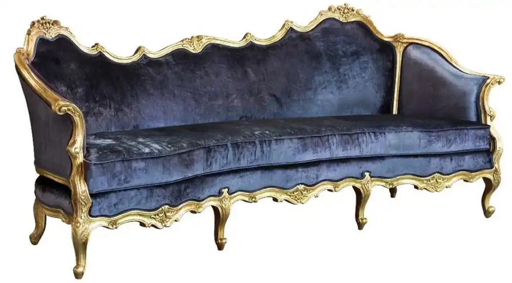 Casa Padrino sofá de terciopelo barroco de lujo azul / oro - Sofá de sala de estar hecho a mano noble en estilo barroco - Muebles de sala de estar barrocos - Noble y Magnífico Schnäppchen