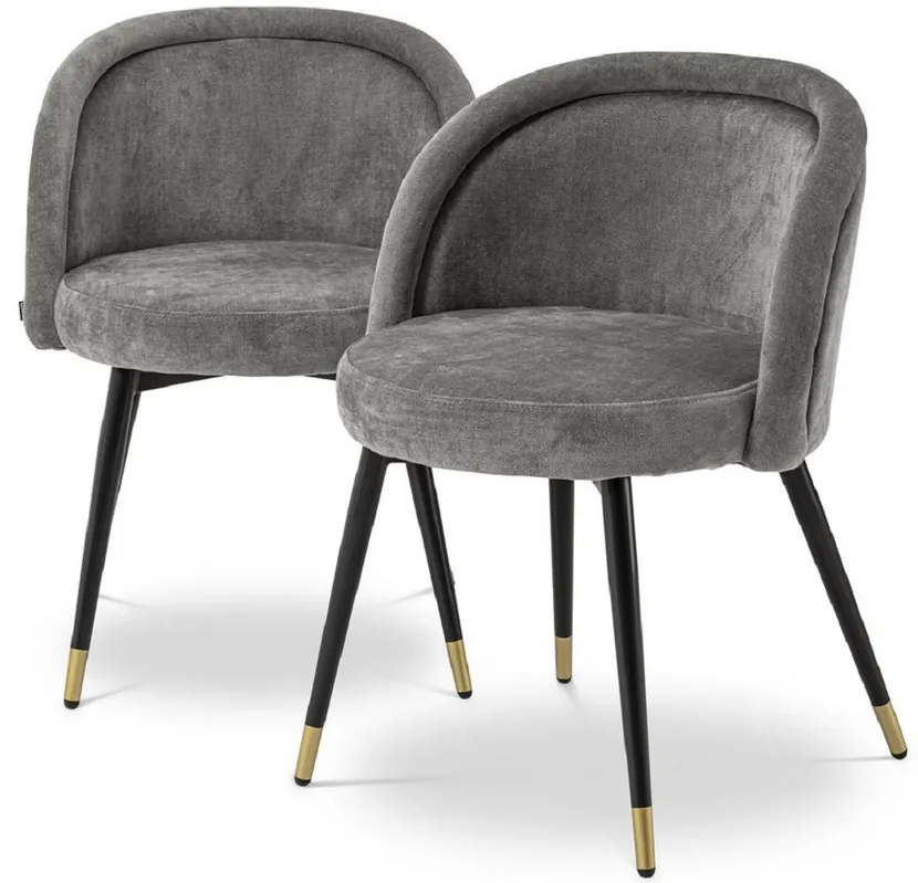 Casa Padrino conjunto de sillas de comedor de lujo gris / negro / latón 57,5 x 58 x A. 77 cm - Sillas de comedor nobles - Muebles de comedor de lujo Top-Seller