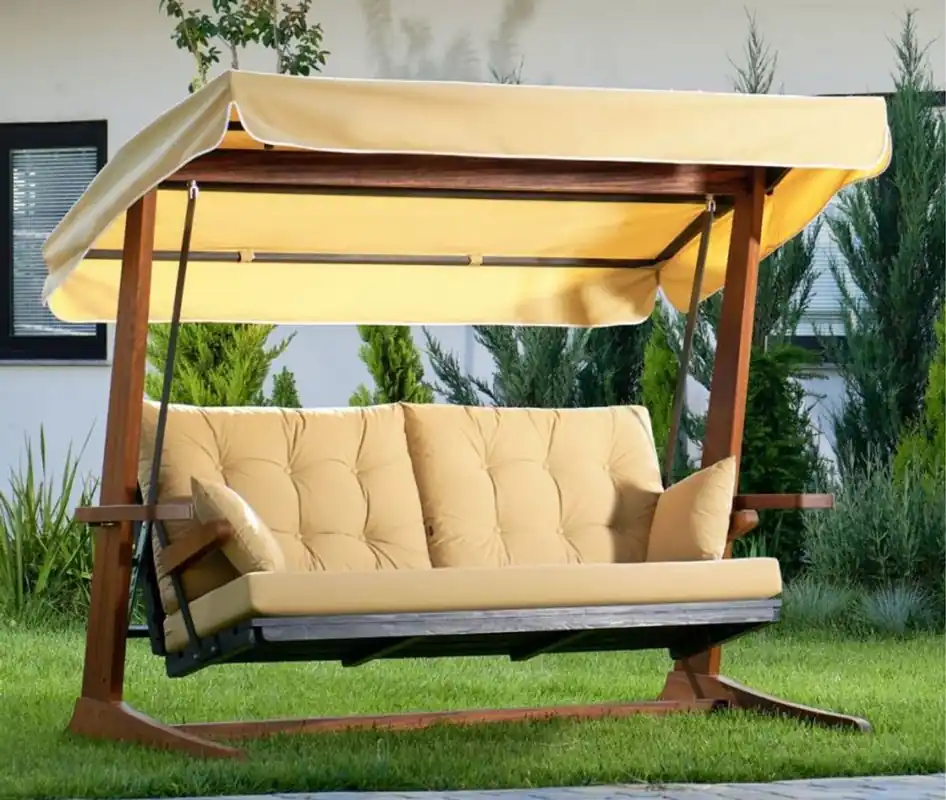 Preisreduziert Casa Padrino columpio de Hollywood de lujo beige / marrón - Columpio de jardín moderno resistente a la intemperie con toldo para el sol - Columpio de Terraza de Jardín - Muebles de Hotel