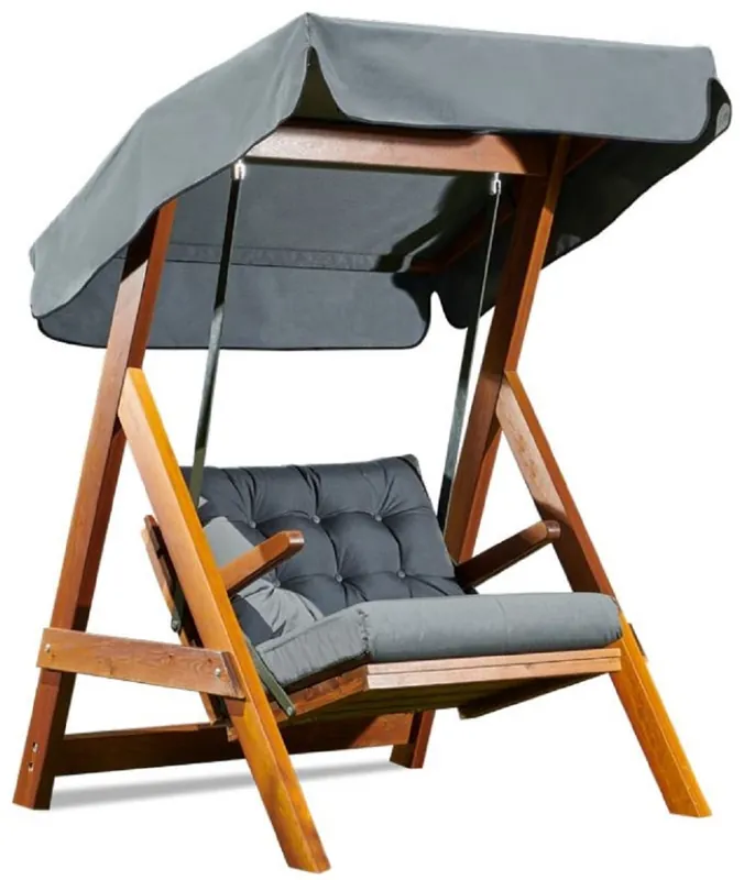 Casa Padrino columpio de Hollywood de lujo gris antracita / marrón - Columpio de jardín moderno resistente a la intemperie con toldo para el sol - Muebles de Terraza - Muebles de Jardín Letzte Chance