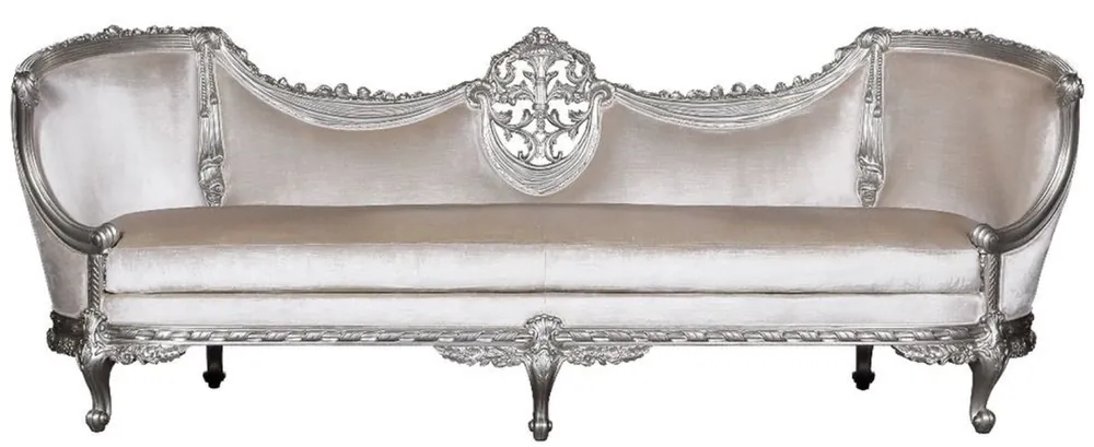 Casa Padrino sofá barroco de lujo blanco / plata - Sofá de sala de estar hecho a mano noble en estilo barroco - Muebles de sala de estar barrocos - Noble y Magnífico Günstig
