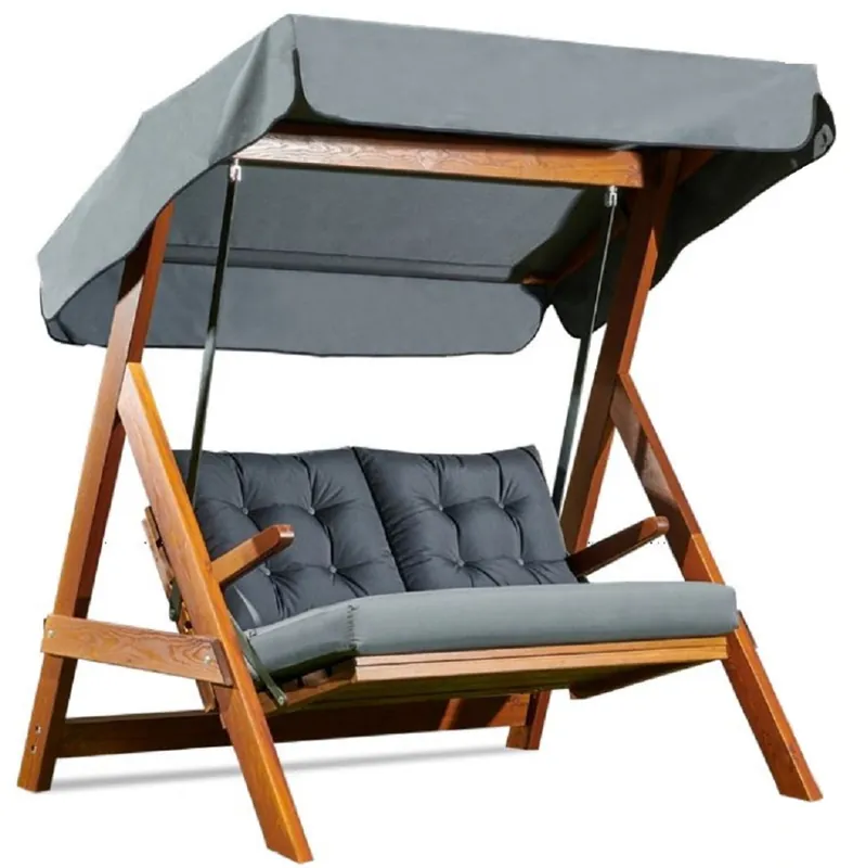 Markenprodukt Casa Padrino columpio de Hollywood de lujo gris antracita / marrón - Columpio de jardín moderno resistente a la intemperie con toldo para el sol - Muebles de Terraza - Muebles de Jardín