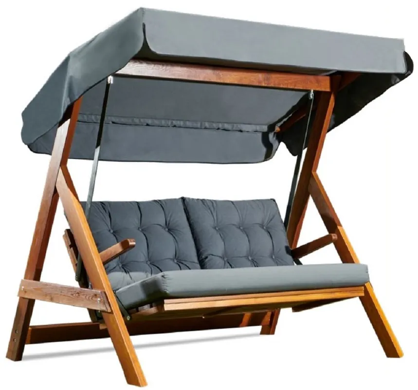 Casa Padrino columpio de Hollywood de lujo gris antracita / marrón - Columpio de jardín moderno resistente a la intemperie con toldo para el sol - Muebles de Jardín - Muebles de Terraza Wochenendangebot