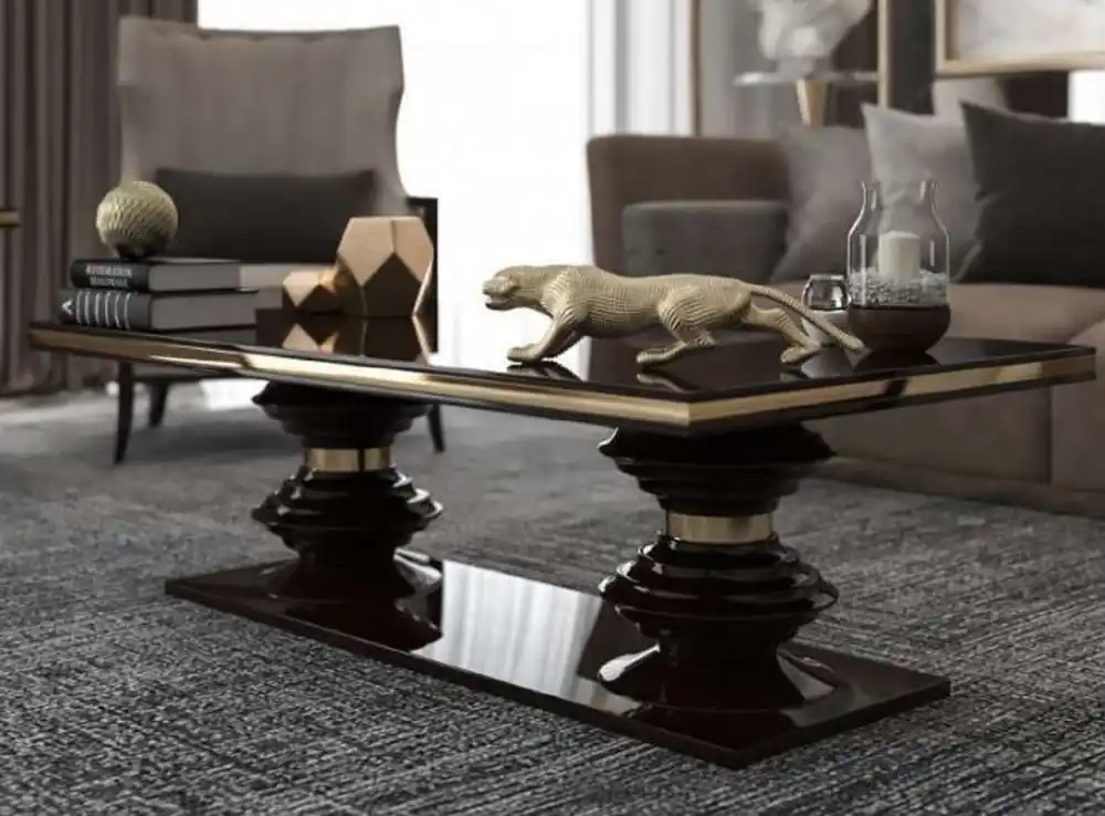 Nur Für Kurze Zeit Casa Padrino mesa de centro Art Deco de lujo marrón oscuro brillante / oro - Mesa de salón hecha a mano - Mesa de madera maciza - Calidad de lujo - Muebles Art Deco