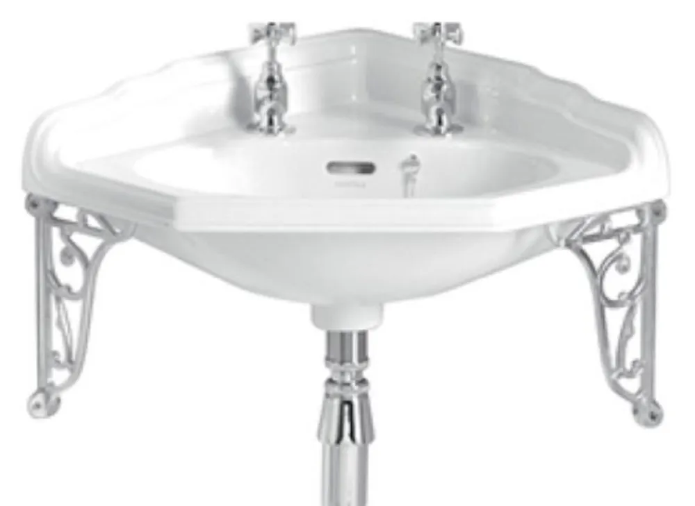 Begrenztes Angebot Casa Padrino lavabo de esquina Art Nouveau de lujo blanco / plata 63,5 x 49,5 x A. 23 cm - Lavabo de porcelana con 2 orificios con soporte de pared - Muebles de Baño