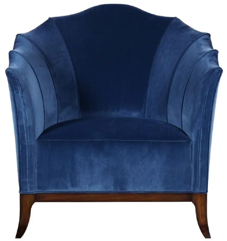 Casa Padrino sillón Art Deco de lujo azul / marrón oscuro - Sillón de salón de madera maciza hecho a mano con tela de terciopelo fino - Muebles de Sala Art Deco Highlight