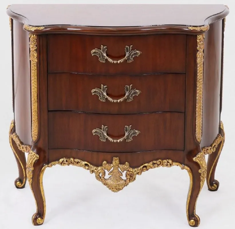 Casa Padrino mesita de noche barroco de lujo marrón oscuro / oro - Mesita de noche de madera maciza con 3 cajones - Cómoda hecho a mano en estilo barroco - Muebles Barrocos Nur Heute