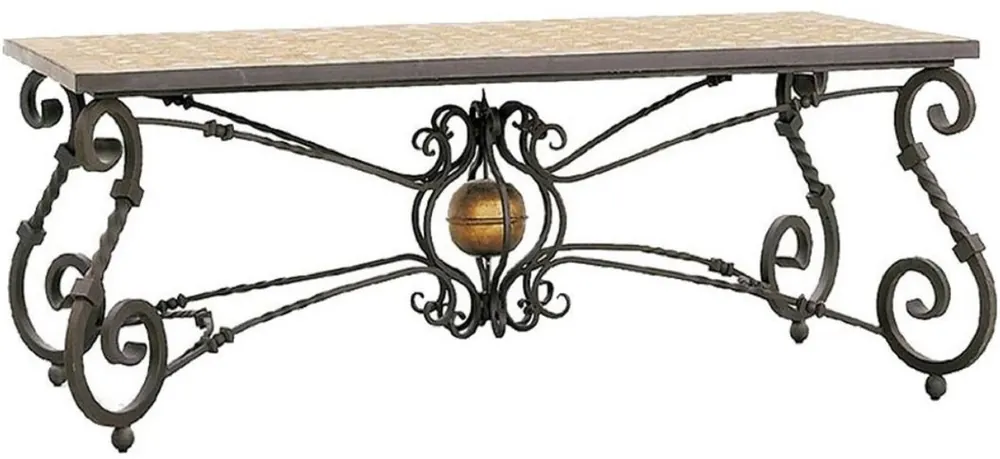 Geprüft Casa Padrino mesa de comedor barroco de lujo con base gris / latón - Estructura de hierro forjado forjado a mano - Muebles de Jardín Patio Sala de Estar