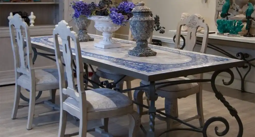 Beliebt Casa Padrino mesa de comedor barroco de lujo - Mesa de cocina de hierro forjado con tablero de mosaico de piedra natural - Mesa de Jardín - Mesa de Terraza - Muebles de Sala de Estar Jardín Patio