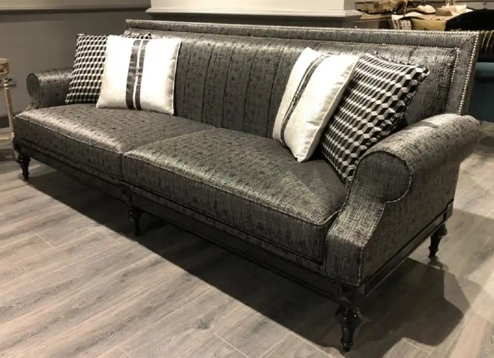 Casa Padrino sofá barroco de lujo plata / negro - Sofá de salón noble en estilo barroco - Muebles de salón barrocos Markenprodukt