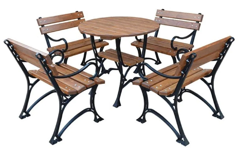 Casa Padrino conjunto de muebles de jardín Art Nouveau marrón / negro - 1 Mesa de Jardín y 4 Sillas de Jardín con Reposabrazos - Muebles de Terrazas de Jardín de Catering Markenware