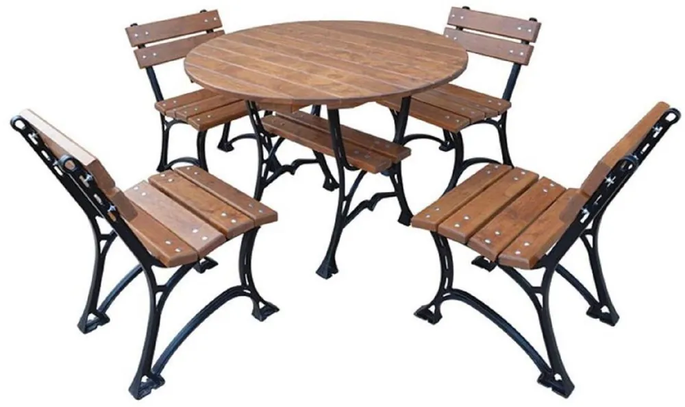 Echt Casa Padrino conjunto de muebles de jardín Art Nouveau marrón / negro - 1 Mesa de Jardín y 4 Sillas de Jardín - Muebles de Catering - Muebles de Terrazas - Muebles de Jardín