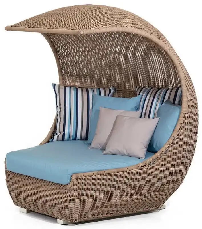 Top-Seller Casa Padrino isla tumbona de lujo con toldo marrón / azul claro 156 x 146 x A. 174 cm - Isla de sol tejida a mano resistente a la intemperie - Muebles de jardín modernos - Muebles de hotel