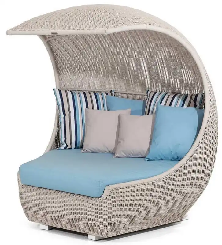 Super-Preis Casa Padrino isla tumbona de lujo con toldo beige / azul claro 156 x 146 x A. 174 cm - Isla de sol tejida a mano resistente a la intemperie - Muebles de jardín modernos - Muebles de hotel