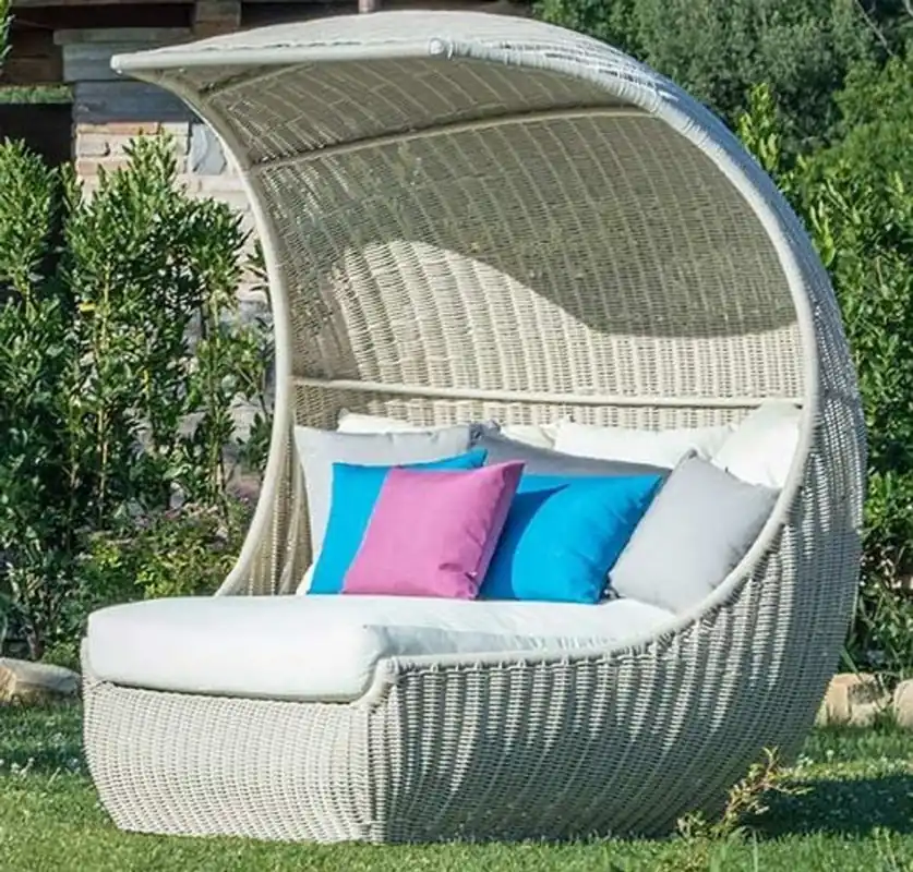 Finale Aktion Casa Padrino isla tumbona de lujo con toldo blanco 156 x 146 x A. 174 cm - Isla de sol tejida a mano resistente a la intemperie - Muebles de jardín modernos - Muebles de hotel