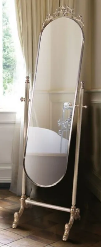 Wochenendangebot Casa Padrino espejo de pie barroco de lujo plata / oro 51 x 41 x A. 165 cm - Espejo de latón noble - Espejo de baño - Espejo de dormitorio - Muebles Barrocos - Calidad de Lujo
