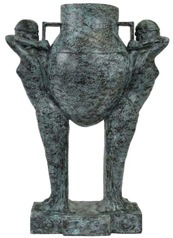 Neu Casa Padrino escultura de bronce Art Deco de lujo mujeres con jarrón turquesa / negro 49 x 23.5 x A. 68 cm - Elegante figura de bronce con florero - Decoración escritorio - Decoración de sala de estar