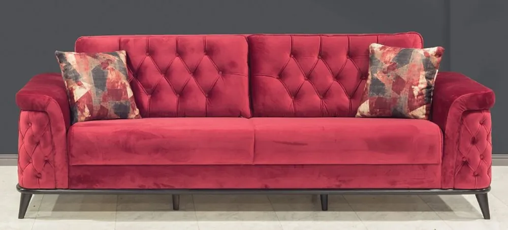 Casa Padrino sofá cama Chesterfield rojo / negro 230 x 90 x A. 80 cm - Sofá de salón moderno - Muebles de Salón Chesterfield Direktkauf