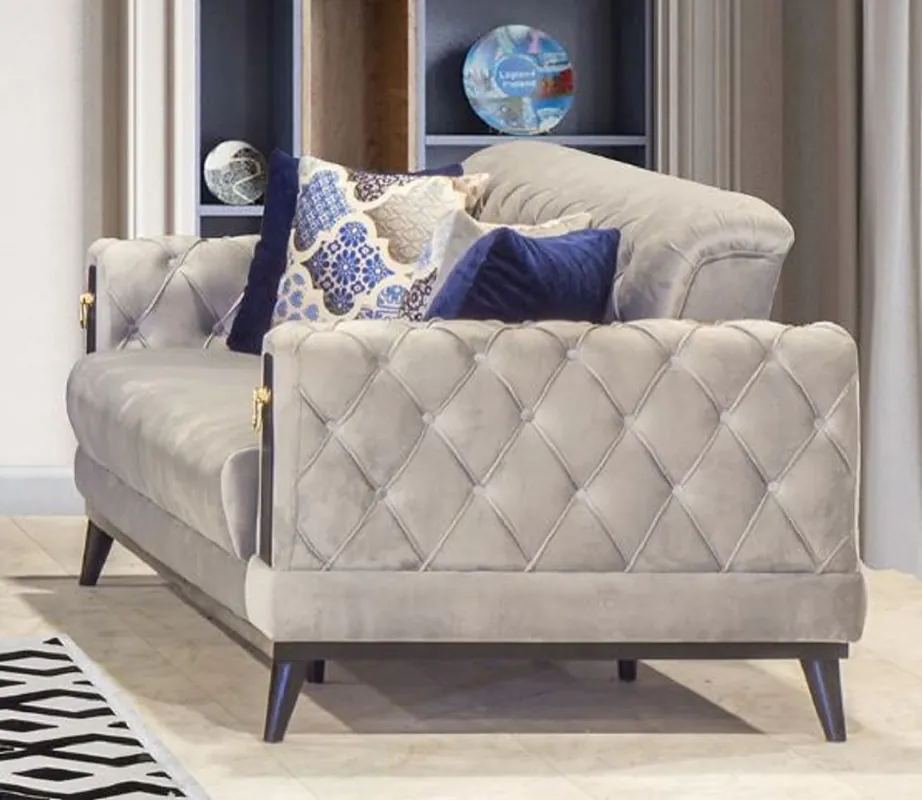 Aktuell Casa Padrino sofá cama Chesterfield gris / negro / oro 222 x 90 x A. 80 cm - Sofá de salón moderno - Muebles Chesterfield - Muebles de Salón