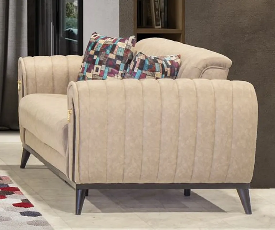 Schneller Versand Casa Padrino sofá cama de lujo beige / negro / oro 222 x 90 x H. 80 cm - Sofá de salón moderno - Muebles de salón de lujo