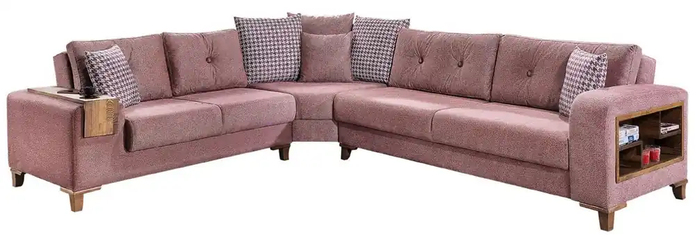 Casa Padrino sofá cama de esquina de lujo rosa / marrón 330 x 270 x A. 80 cm - Sofá de esquina moderno - Sofá cama - Sofá de sala de estar - Muebles de sala de estar Top-Angebot