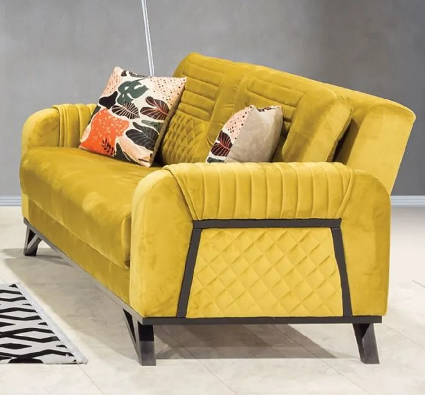 Top-Angebot Casa Padrino sofá cama de lujo amarillo / negro 215 x 90 x A. 80 cm - Sofá de sala de estar moderno - Muebles de sala de estar modernos