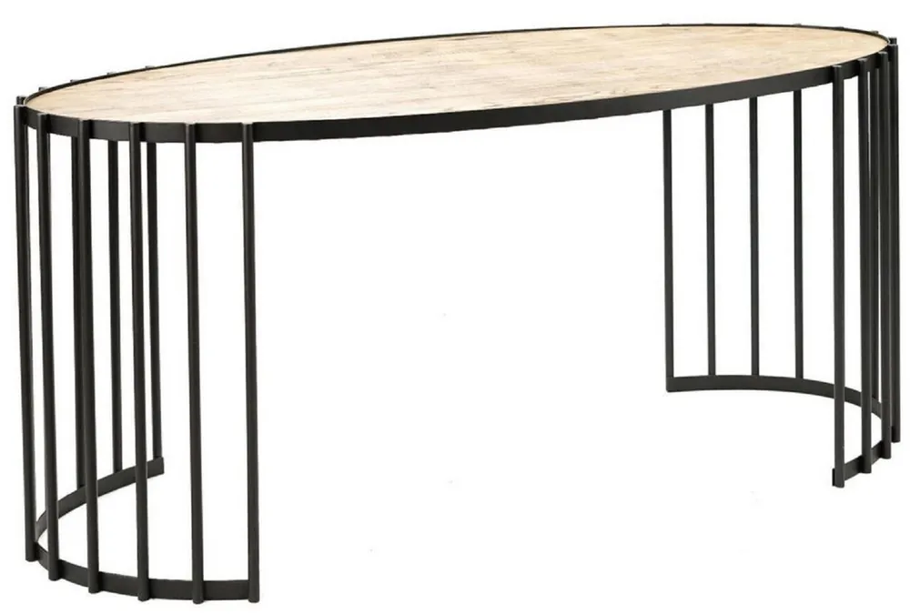 Casa Padrino escritorio de lujo natural / negro 160 x 40 x A. 74 cm - Mesa de oficina ovalada con tablero de madera maciza y estructura de metal - Muebles de oficina de lujo Direktkauf