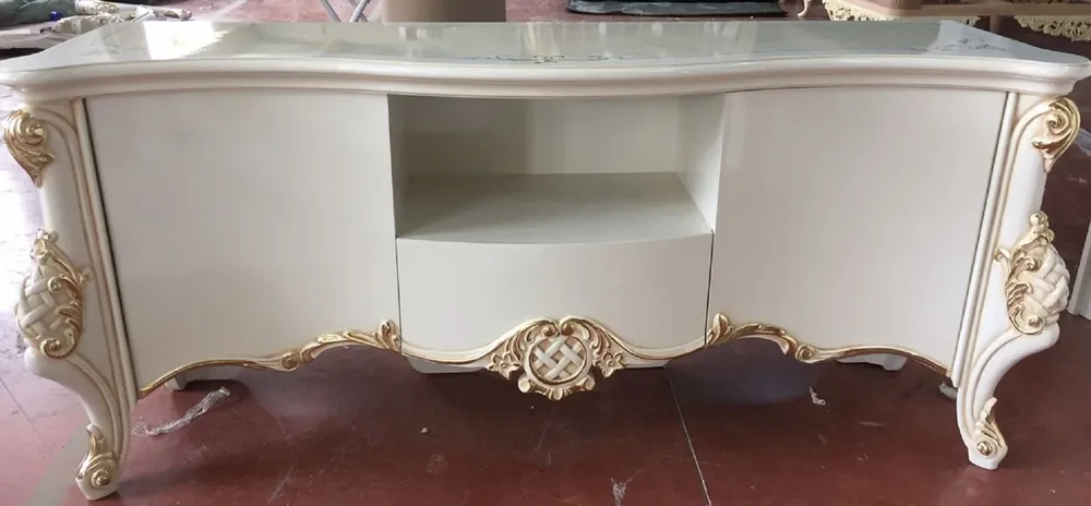 Aktuell Casa Padrino gabinete de TV barroco de lujo blanco / oro - Mueble de TV hecho a mano con 2 puertas y cajón - Muebles de sala barrocos