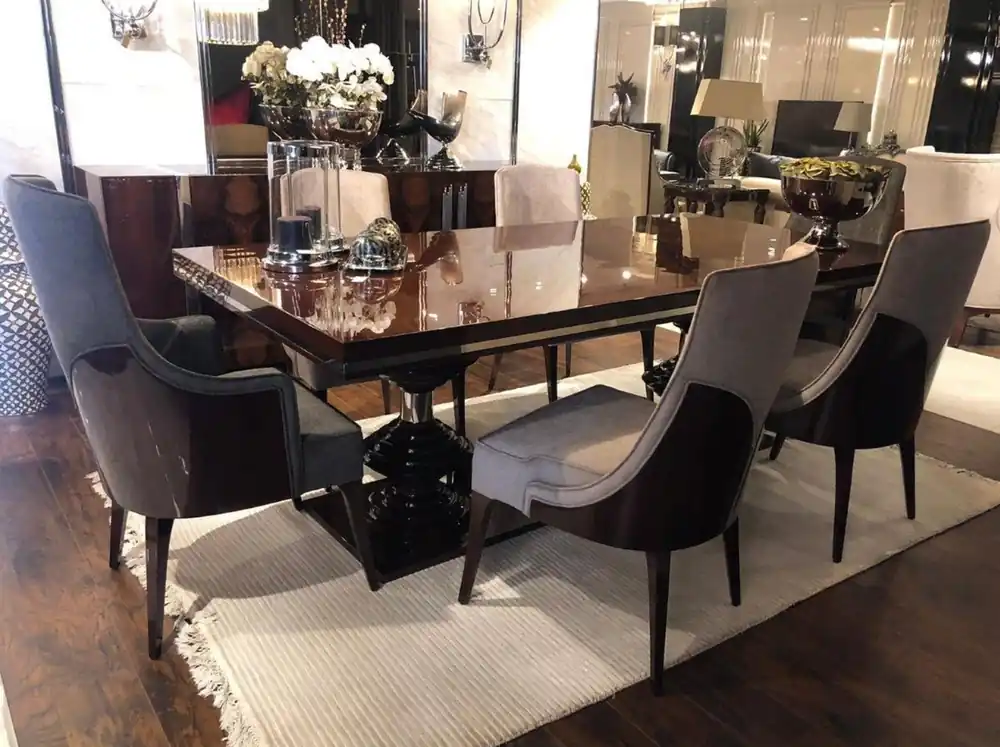 Kracherpreis Casa Padrino conjunto de sillas de comedor Art Deco de lujo gris oscuro / marrón oscuro brillante - Conjunto de 6 sillas de cocina - Muebles de Comedor Art Deco Nobles