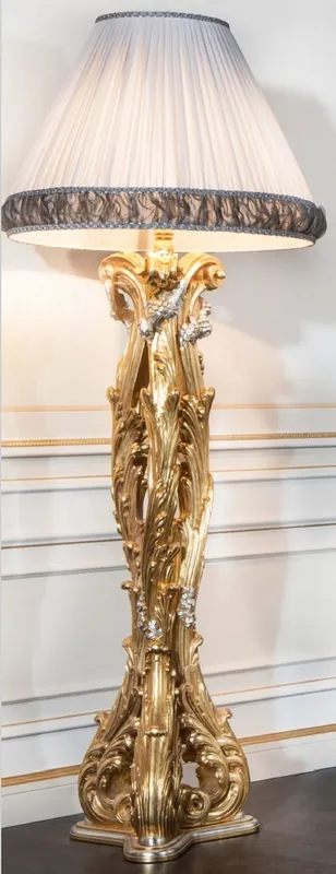 Casa Padrino lámpara de pie barroco de lujo oro / plata / blanco - Magnífica lámpara de pie de madera maciza tallada a mano - Mobiliario de Hotel - Mobiliario de Castillo - Calidad de Lujo Preisreduziert