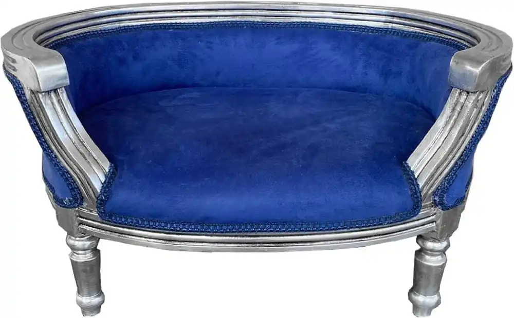 Casa Padrino sofá barroco para perros y gatos azul real / plata - Cama para perros y cama para gatos hecha a mano en estilo barroco - Muebles de Animales Barrocos Nur Für Kurze Zeit