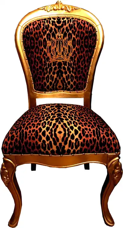Pompöös by Casa Padrino silla de comedor barroco de lujo corona con pedrería leopardo / oro - Silla barroco Pompöös diseñada por Harald Glööckler Expressversand