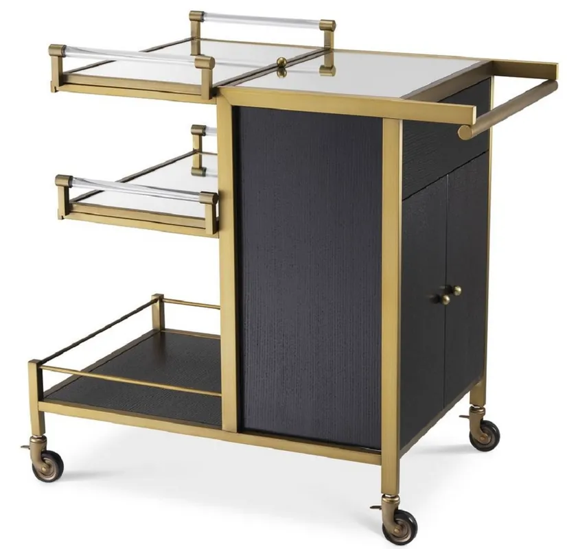 Super-Preis Casa Padrino carrito de servicio de lujo latón / negro 94,5 x 54 x A. 83,5 cm - Carrito para Restaurante Hotel Catering - Accesorios de Lujo
